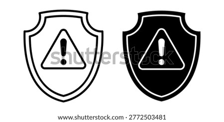 Professional protection icon with shield and warning alert symbol representing risk prevention safety security system danger control and reliable protection environment for digital applications