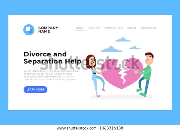 Professional psychology and low\
help for devours separation property. Web site internet page\
template concept. Vector flat cartoon design graphic isolated\
illustration