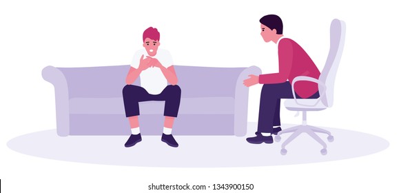 Professional psychotherapist and teenage patient, on a white background. Vector illustration in a flat cartoon style