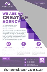 Professional purple leaflet design. Vector illustration.