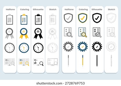 Professional Quality Assurance Icon Bundle with Four Artistic Vector Styles