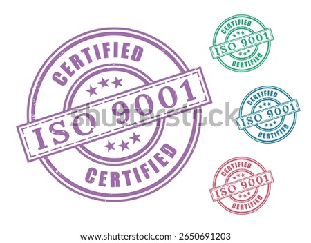Professional Quality Management Seals, ISO 9001 Certified Vector Labels