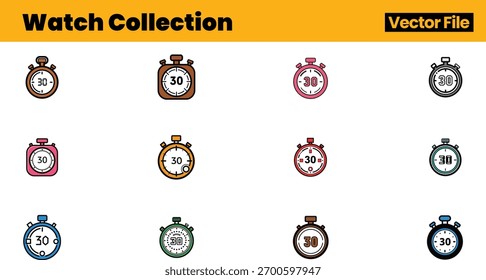 Conjunto de Ilustração Profissional Quick Timer Incluindo 12 Projetos de Cronômetro Distintos para Projetos Visuais de Rastreamento de Tempo