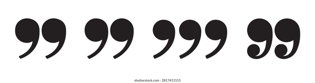 Professional quote symbol set for text design and editorial layouts with various black comma shapes on transparent bg.