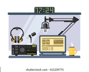 Professional radio station studio