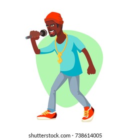 Professional Rapper Vector. Male Singer With Microphone. Cartoon Character Illustration
