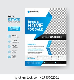 Professional real estate flyer template design for housing or property business agency. Home sale advertisement poster fully editable