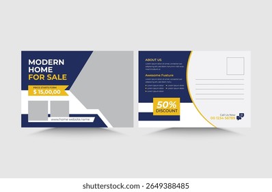 Cartão postal profissional imobiliário, pronto para impressão, Venda caseira moderna e cartão postal de marketing comercial