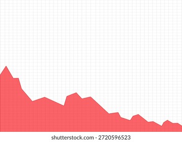 Professional red area chart illustrating a significant downward trend and market recession on a white grid, ideal for financial crisis analysis and risk reports.