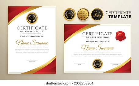 Professional red diploma certificate template in premium style