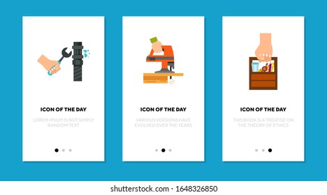 Professional repair flat icon set. Craftsman, tool, service isolated vector sign pack. Work and equipment concept. Vector illustration symbol elements for web design and apps