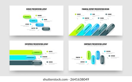 Professional Report 4 5 3 4 Step Diagram Frame Design Bundle. Creative Overview Four Five Three Four Element Infographic Slide Template Vector Illustration Set.
