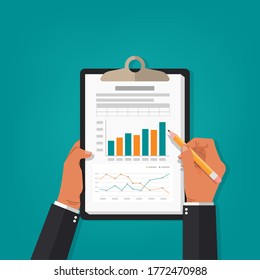 Professional report accounting design concept. statistic charts for planning and accounting, analysis, audit, management, marketing, research vector illustration.