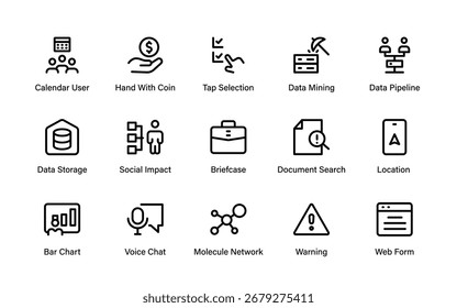 Conjunto de iconos de línea moderna de informes de Profesional. Paquete de Vector de esquema mínimo único de finanzas, análisis, estadísticas, datos, economía, gráficos e inversión.
