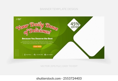 Professional restaurant banner template featuring bold typography, vibrant food visuals, and editable design options.