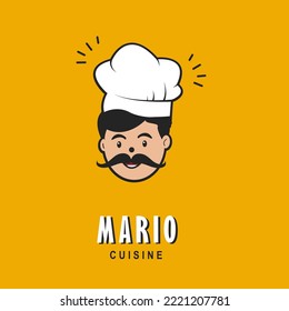 Professional restaurant chef logo, Smiling male chef. Vector illustration for Food industry chef character.