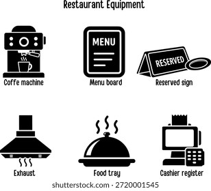 Conjunto de ícone de ferramentas de cozinha e equipamentos de restaurantes profissionais