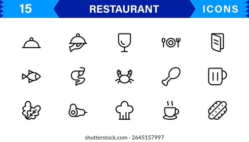 Professional Restaurant Icon Collection Com Comida, Jantar, Chef, Menu e Ferramentas de Cozinha em um formato vetor limpo e comercializável para uso em estoque
