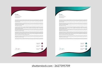 “Modern professional resume or cover letter template set with abstract wave design – clean and minimal layout in red and teal color schemes. Perfect for job applications, CV design, or formal business