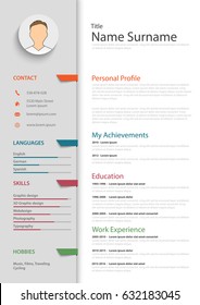 Professional resume cv with colored bookmarks template