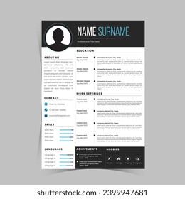 Professional Resume CV Modern Template - Black and White Resume CV