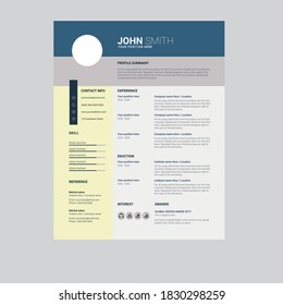 Professional resume or cv template with vector eps