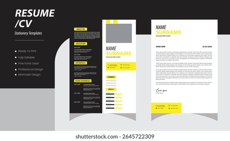  Professional resume cv template. Vector illustration .Business CV template. Minimalistic resume layout with work experience, 