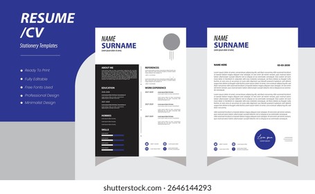 Professional resume cv template. Vector illustration ,Minimalist resume and cover letter layout design. 