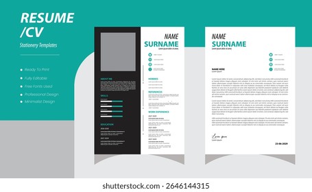 Professional resume cv template. Vector illustration ,Minimalist resume and cover letter layout design. 