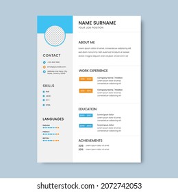 Professional Resume Letterhead Layout With Given Space For Photo Edit.