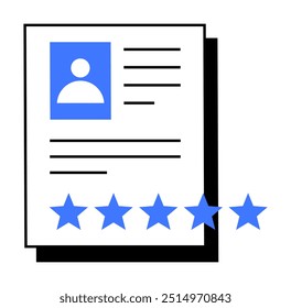 A professional resume with a profile picture, text details, and a row of five blue stars beneath. Ideal for job applications, career services, employee assessments, professional reviews, and HR docume