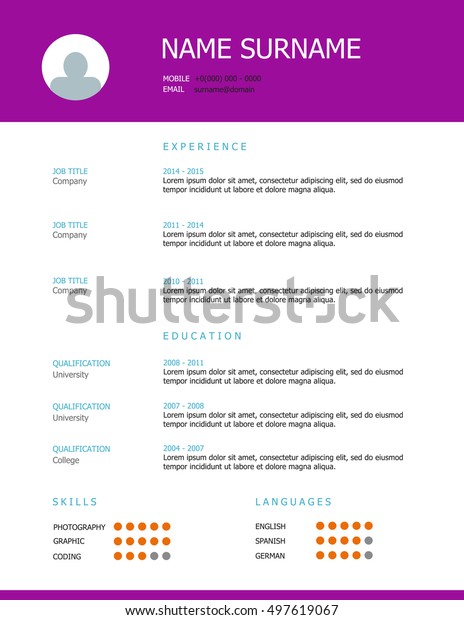 professional resume template design purple heading stock professional heading