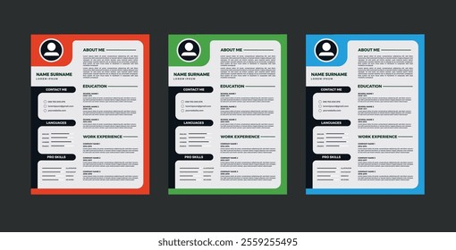 Professional Resume Template set, Creative Resume Template.