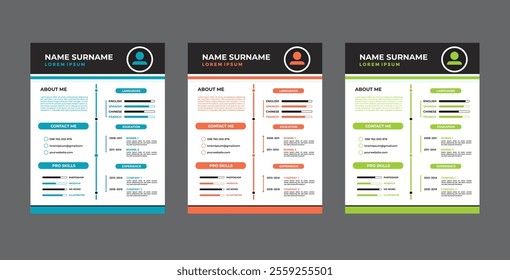 Professional Resume Template set, Creative Resume Template.