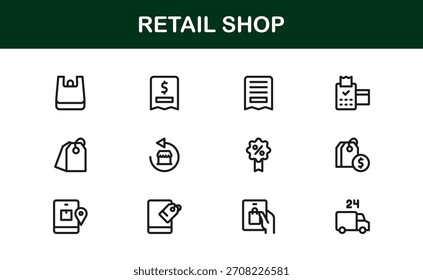 Paquete de iconos de venta al por menor de Profesional con arte de línea mínima con símbolos de compra, compra, Cliente y pago
