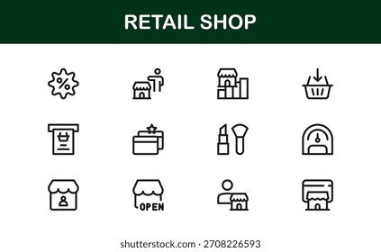 Professional Retail Icon Pack with Minimal Line Art Featuring Shop, Purchase, Customer, and Payment Symbols