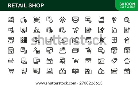 Professional Retail Icon Pack with Minimal Line Art Featuring Shop, Purchase, Customer, and Payment Symbols
