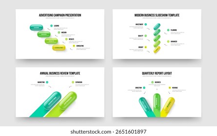 Professional Review 4 5 2 3 Step Infographic Slide Design Bundle. Service Forecast Four Five Two Three Element Diagram Presentation Layout Vector Illustration Collection.