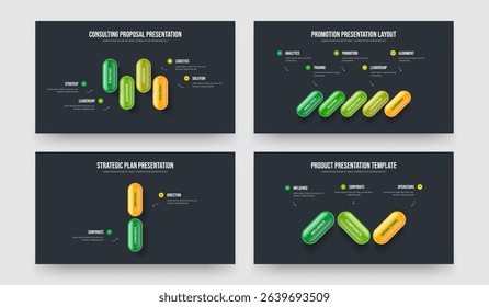 Professional Review Four Five Two Three Step Diagram Slide Design Vector Illustration Bundle. Project Planning 4 5 2 3 Element Infographic Slideshow Layout Set.