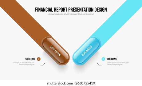 Vektorgrafik der professionellen Präsentationsvorlage zur Überprüfung. Beratung Visualisierung Zwei-Elemente-Diagramm Frame Design. Creative Briefing 2 Step Infografik Slide Layout.