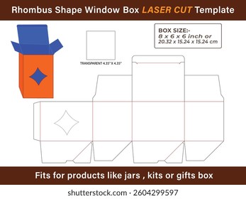 Professional Rhombus Shape Window Box LASER CUT Design File Fits for products like jars , kits or gifts box 