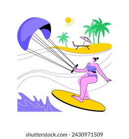 Professional rider isolated cartoon vector illustrations. Beautiful professional girl surfing in the ocean, extreme watersports vacation, travelling time, active holidays vector cartoon.