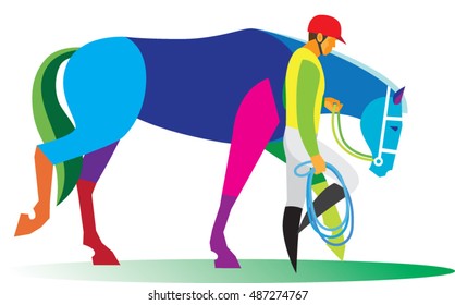Professional Rider is next to his horse