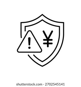 Professional risk management icon showing shield, alert, prevention steps, business safety, financial analysis, secure planning and strategic decision-making workflow