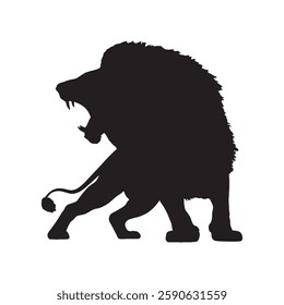 Professional Roaring Lion Silhouette with Smooth and Elegant Edges - Lion Vector - Lion Icon
