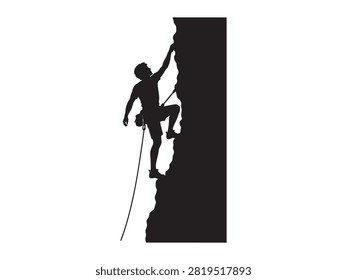 Professional rock climber silhouette vector isolated on a white background. Editable climbing illustration for outdoor sports, mountaineering, adventure, fitness, educational, and commercial use.