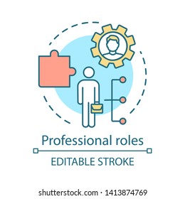 Professional Roles Concept Icon. Functions, Responsibilities And Duties Of Profession Member Idea Thin Line Illustration. Employer, Employee. Vector Isolated Outline Drawing. Editable Stroke