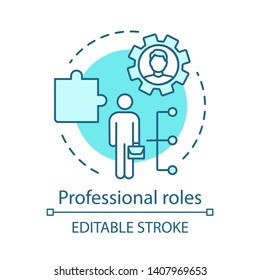 Professional Roles Turquoise Concept Icon.Functions, Responsibilities And Duties Of Profession Member Idea Thin Line Illustration. Employer, Employee. Vector Isolated Outline Drawing. Editable Stroke