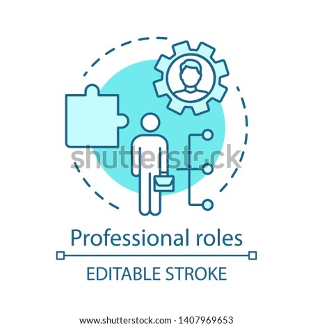 Professional roles turquoise concept icon.Functions, responsibilities and duties of profession member idea thin line illustration. Employer, employee. Vector isolated outline drawing. Editable stroke