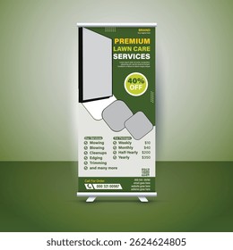 Professional roll up banner design for premium lawn care services. Modern, editable social media template ideal for landscaping promotions, outdoor business ads, and gardening service marketing.





